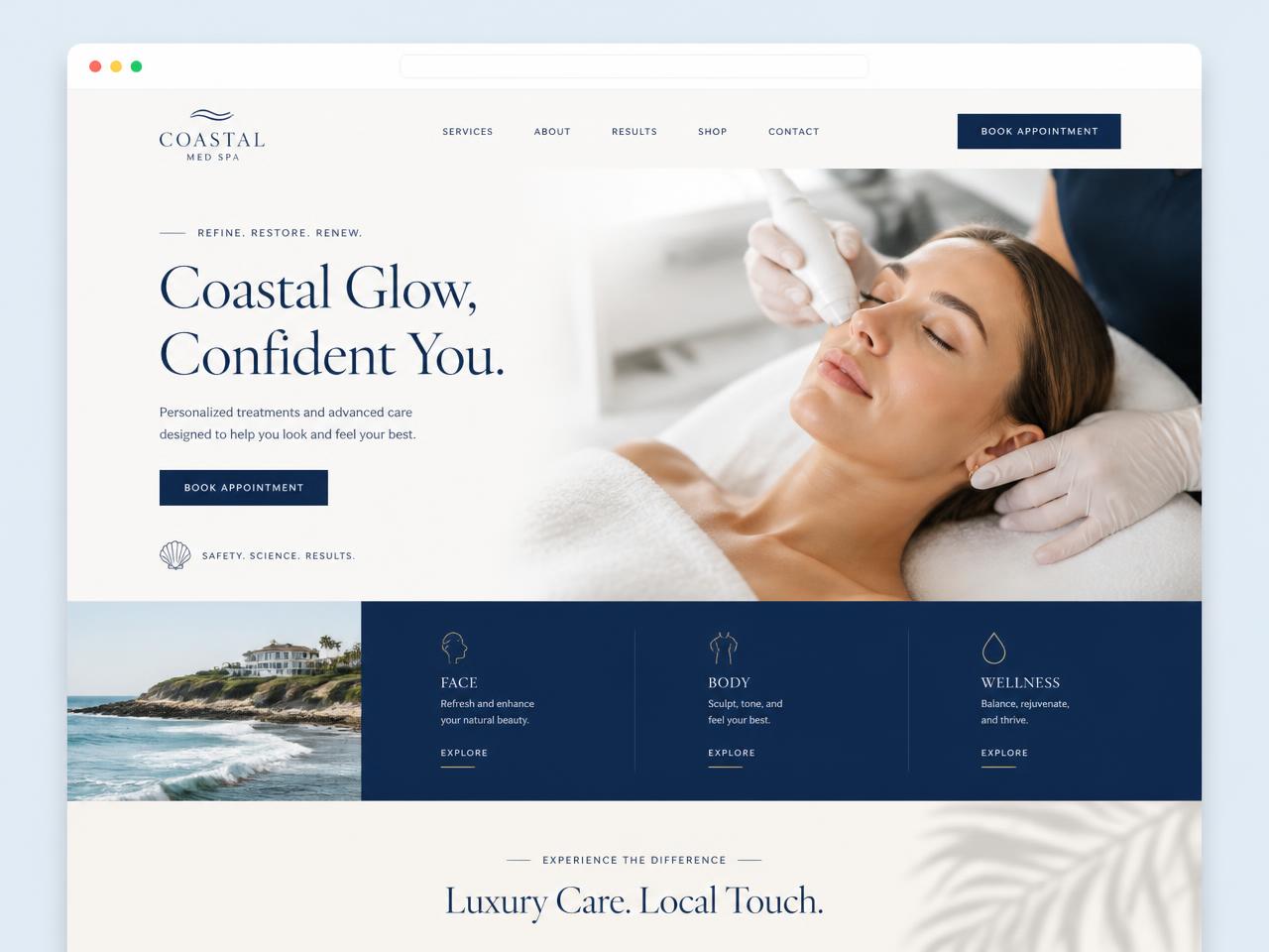 Coastal Med Spa website design mockup by Eastern Shore Digital Co.