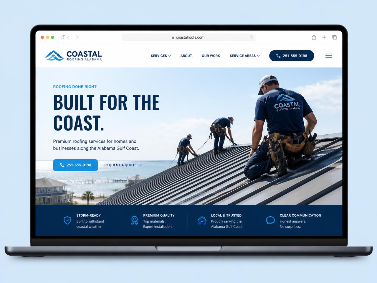 Coastal Roofing Alabama website design mockup by Eastern Shore Digital Co.